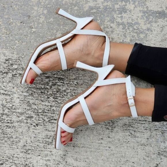 Women Ankle Strap High Heel Sandals White Color - Picture 4 of 7